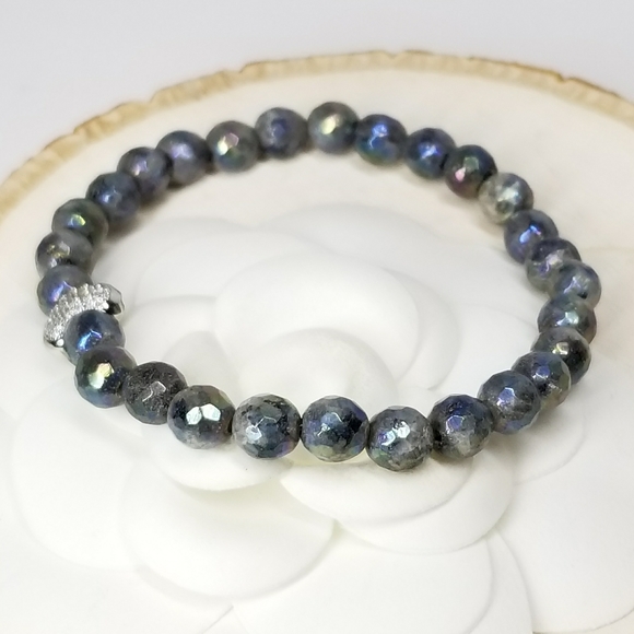 Labradorite Gemstone Pave CZ Heart Bracelet NEW - Picture 8 of 8